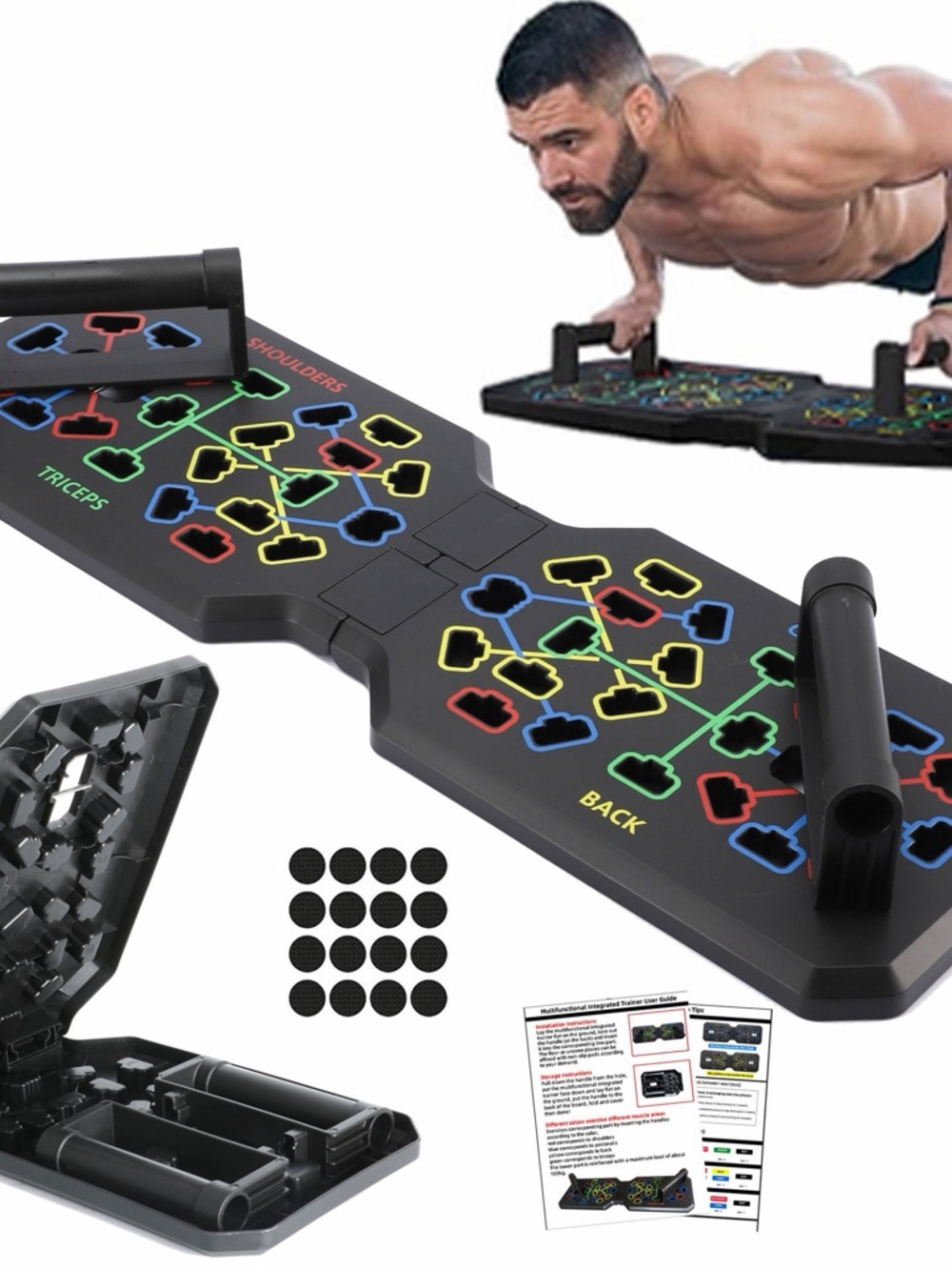 Adjustable Push-Up Board with Color-Coded Muscle Targets
